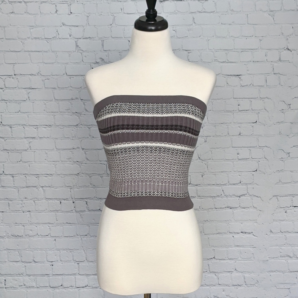 🆕 NEW Aerie Knitted Gray Stripe Tube Top S